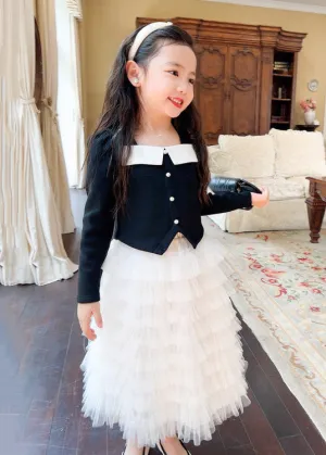 Cute Black Cotton Tops And Tulle Skirts Baby Girls Two Pieces Set Fall LY9999