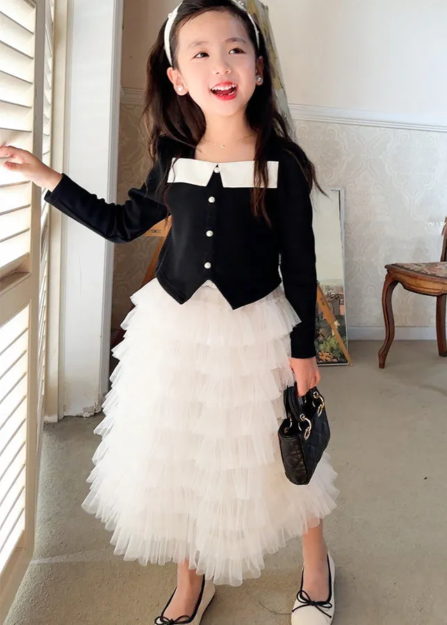 Cute Black Cotton Tops And Tulle Skirts Baby Girls Two Pieces Set Fall LY9999
