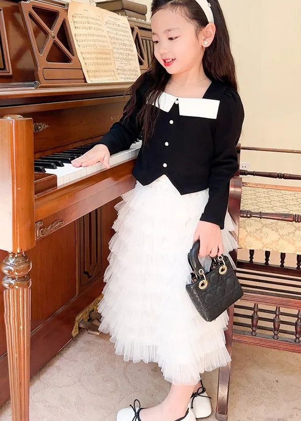Cute Black Cotton Tops And Tulle Skirts Baby Girls Two Pieces Set Fall LY9999