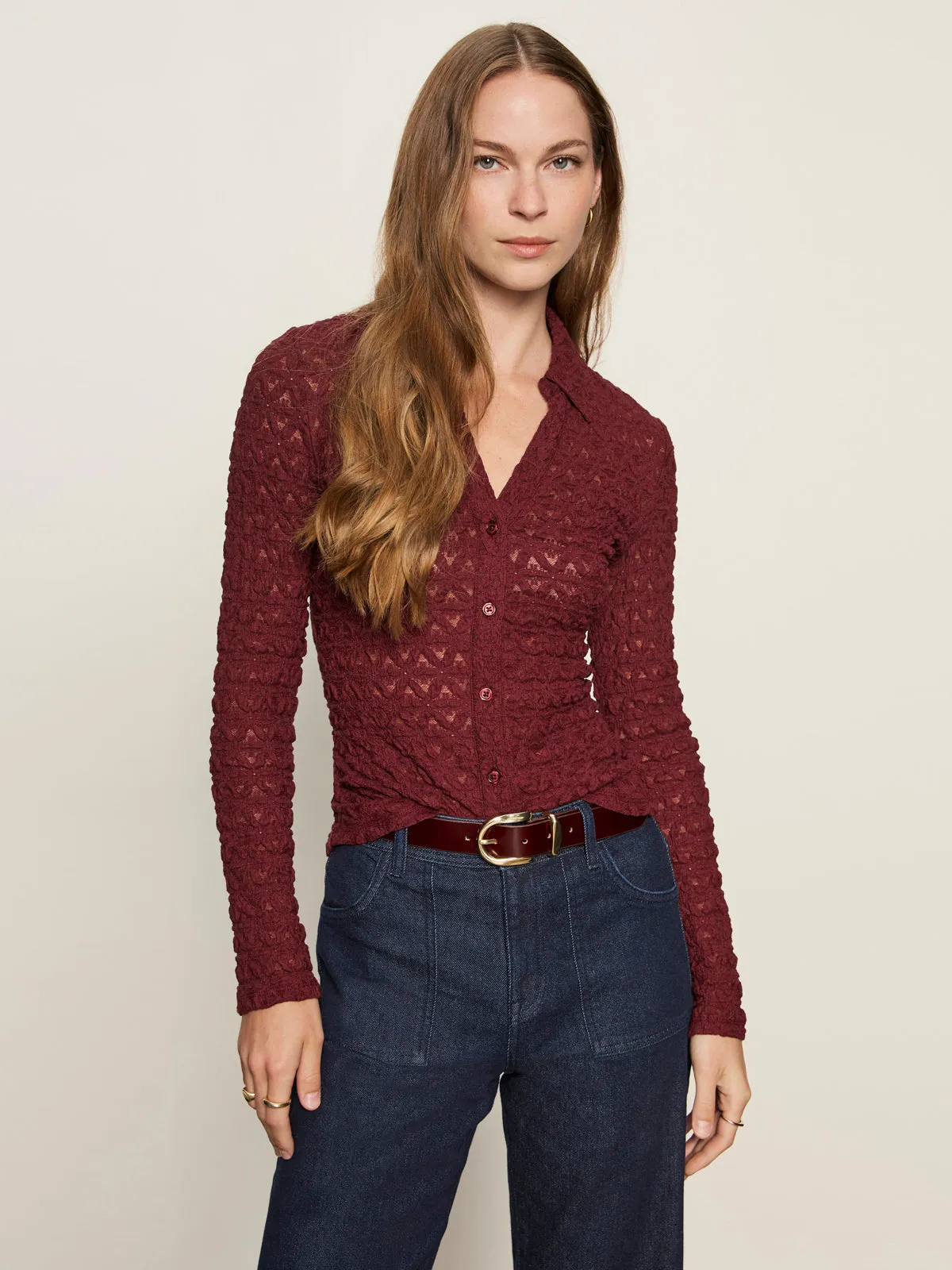 Holiday Style Trend Dreamgirl Lace Button Up Top Night Berry