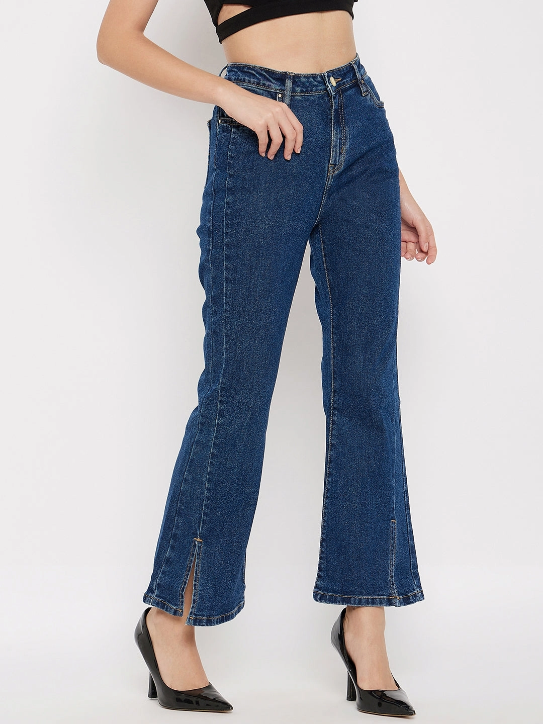 Madame Mid-Rise Front Slit Dark Wash Jeans Comfort Stretch Technology Shopping Day High Quality Weekend Style