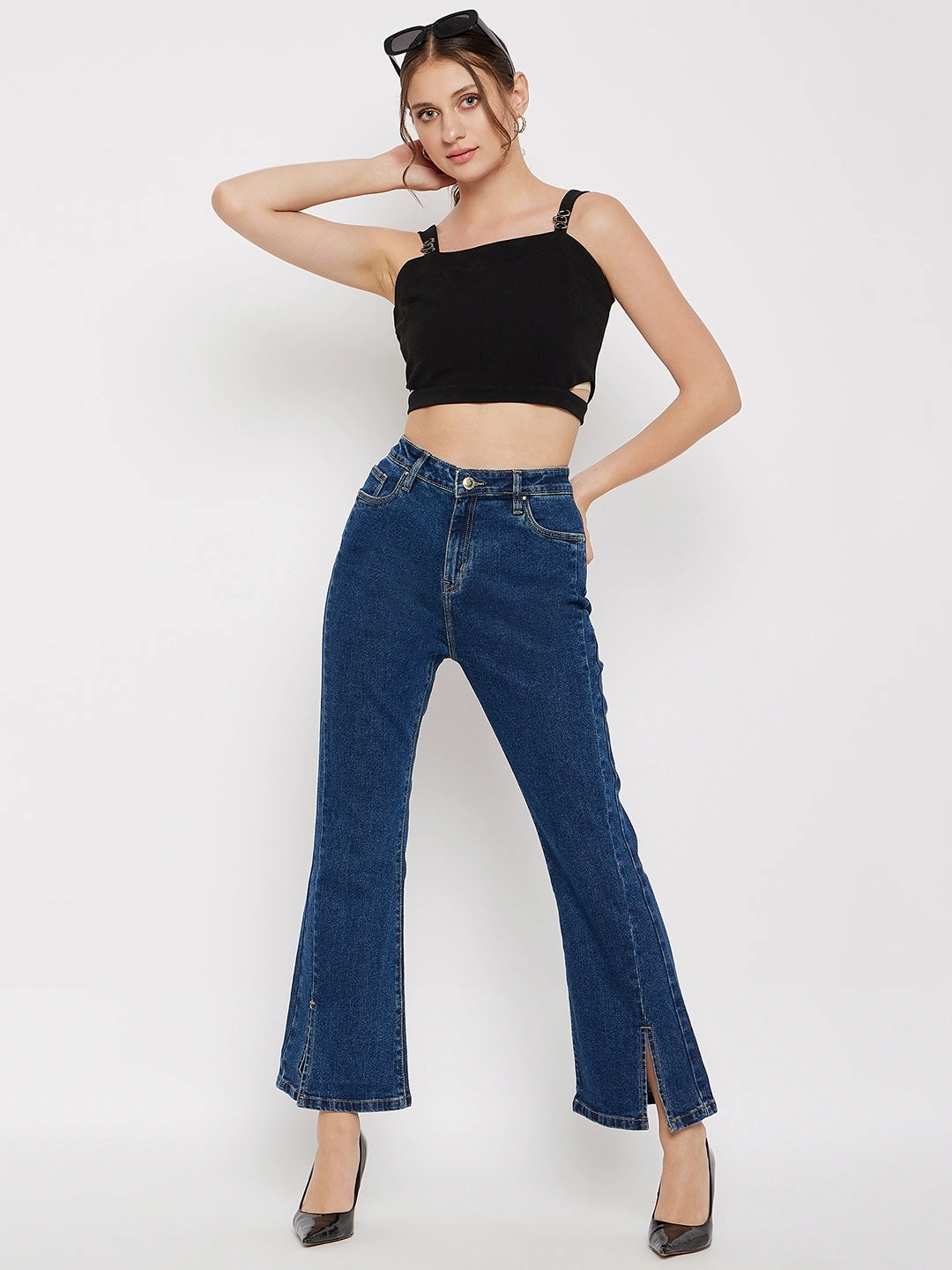 Timeless Cut Cool And Simple Madame Mid-Rise Front Slit Dark Wash Jeans