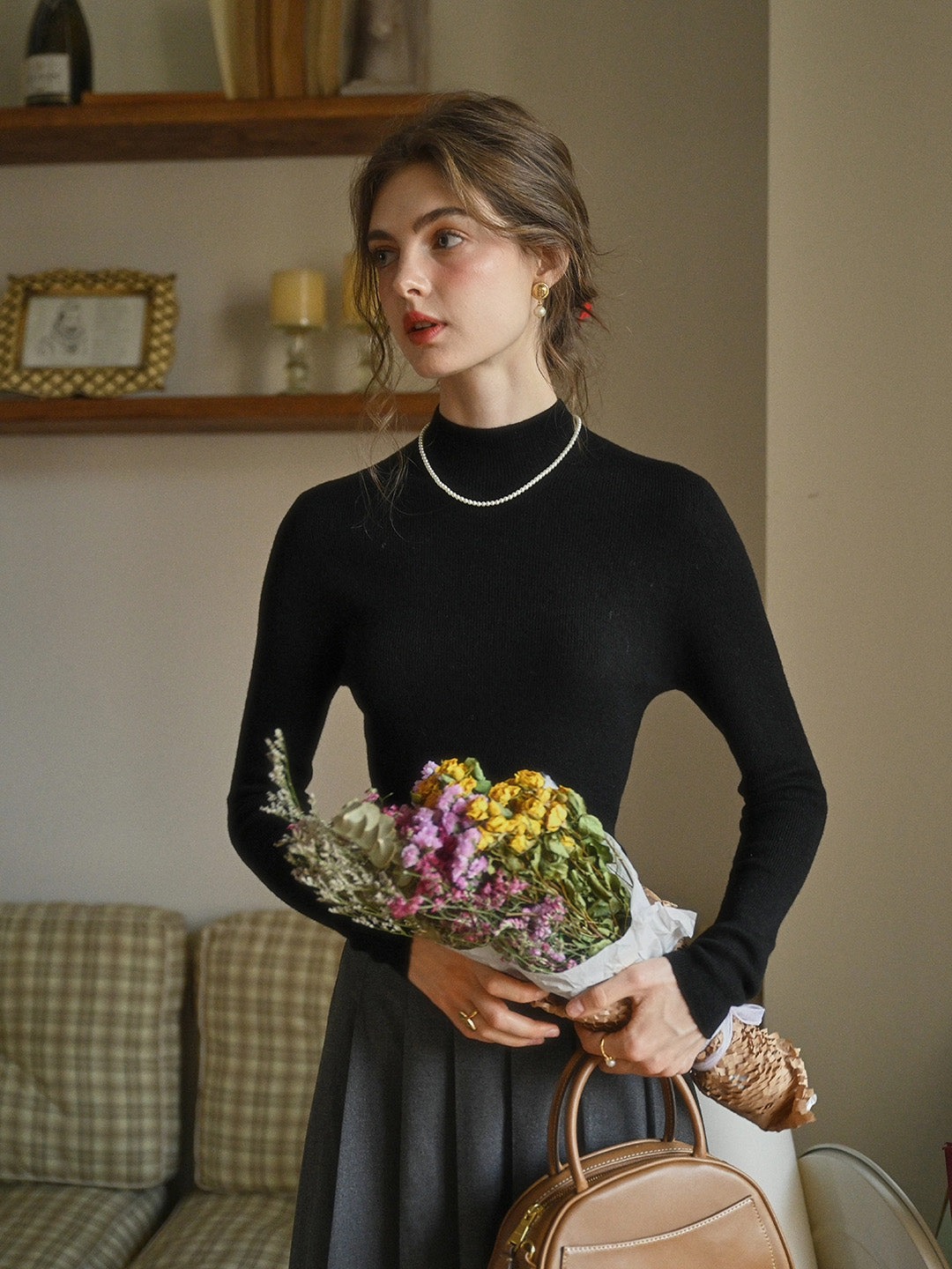 Erin 100% Wool Simple Mock Neck Slim Fit Sweater - Black MultiDirectional Flexibility