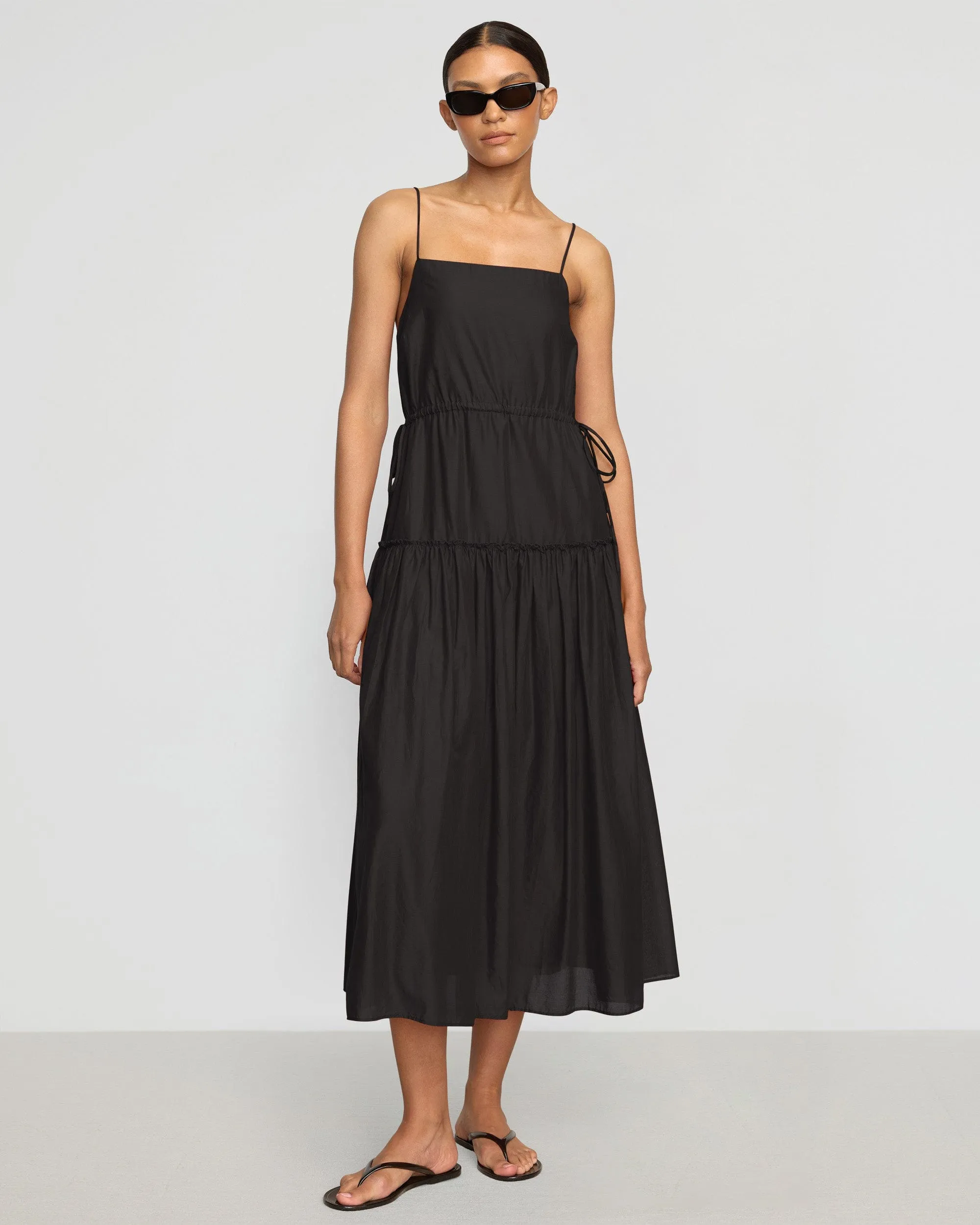 Dalia Tie-Waist Tiered Organic Cotton Dress Smart Cut
