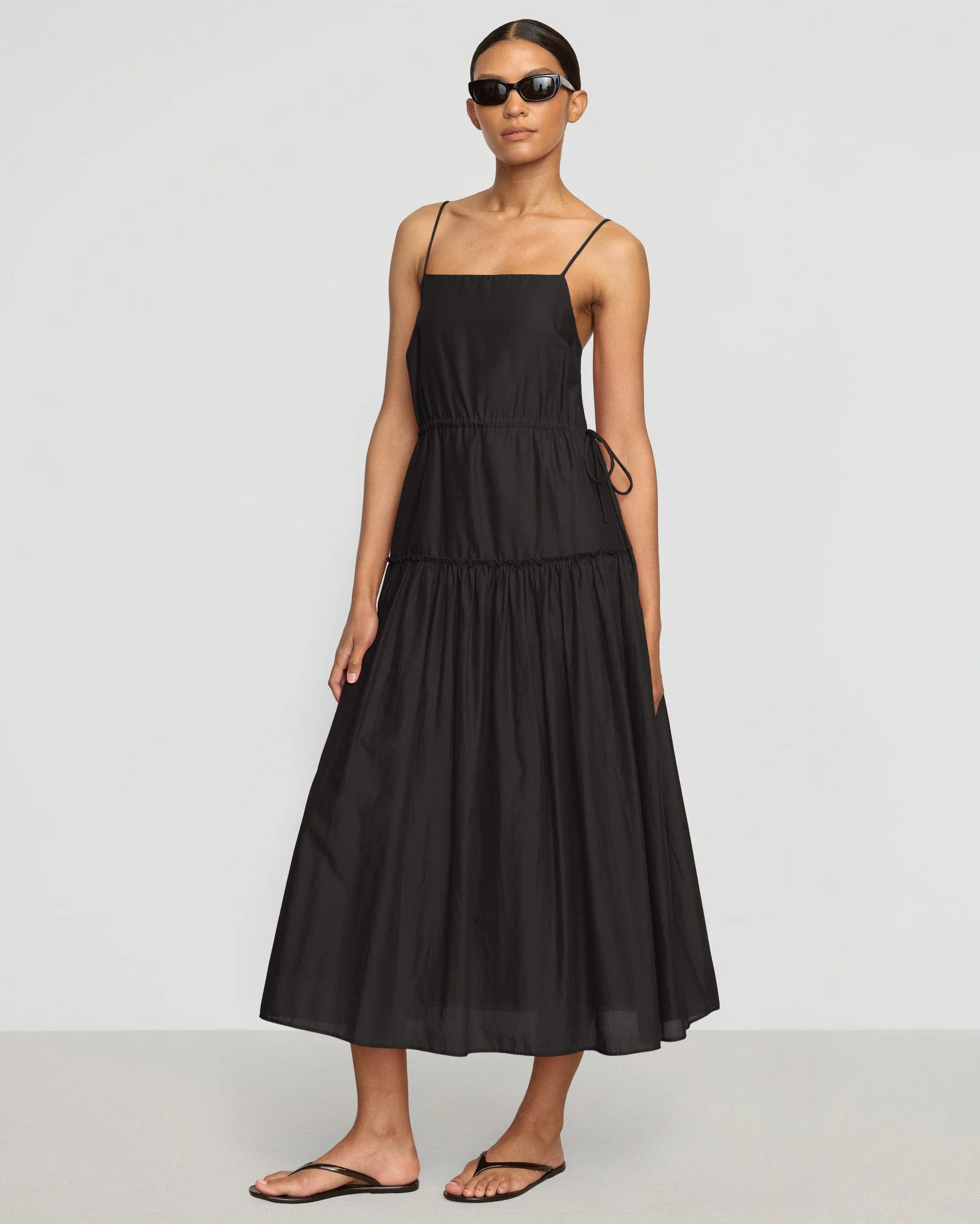 Farm Air Modern Form Dalia Tie-Waist Tiered Organic Cotton Dress