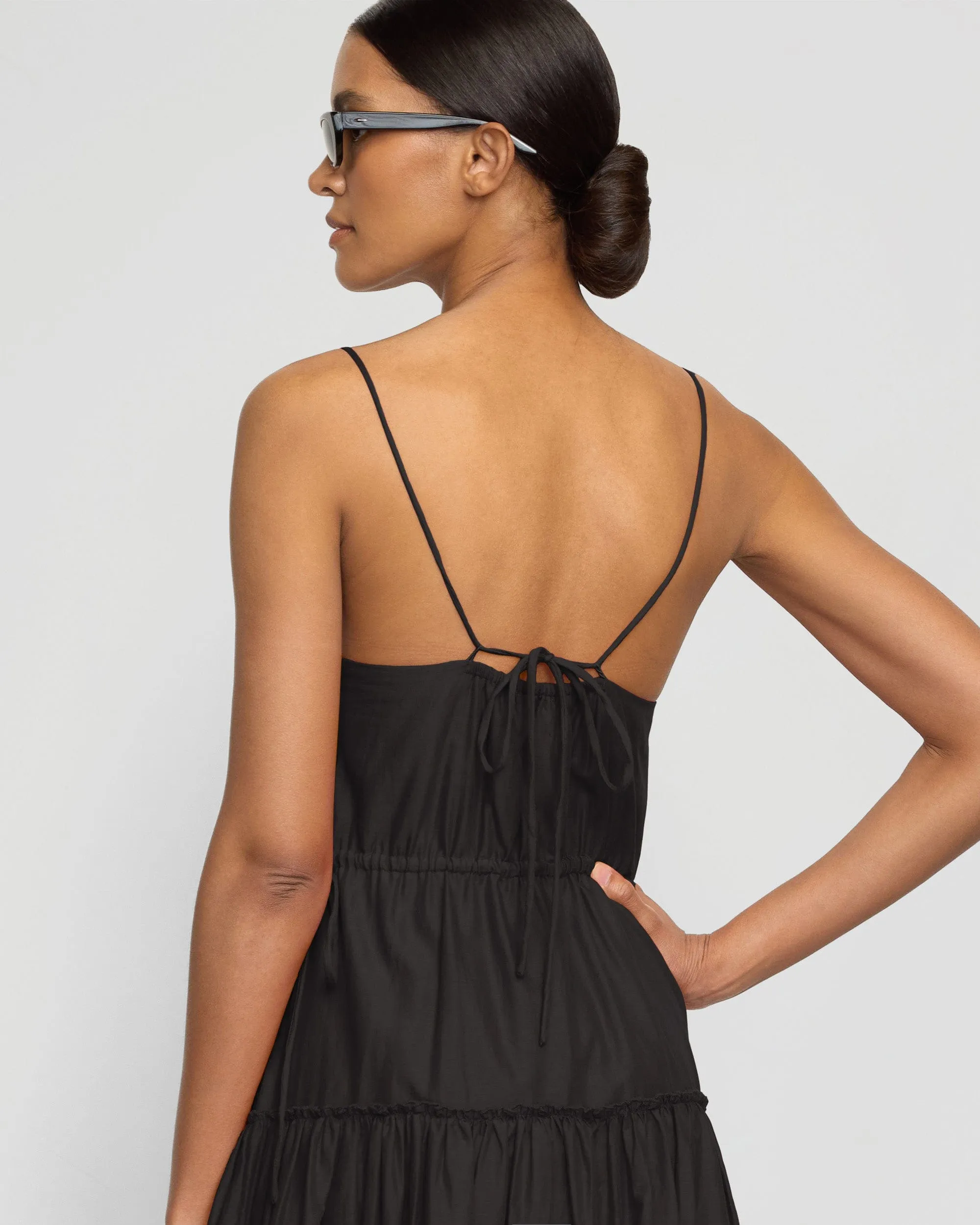 Cozy Mood Dalia Tie-Waist Tiered Organic Cotton Dress