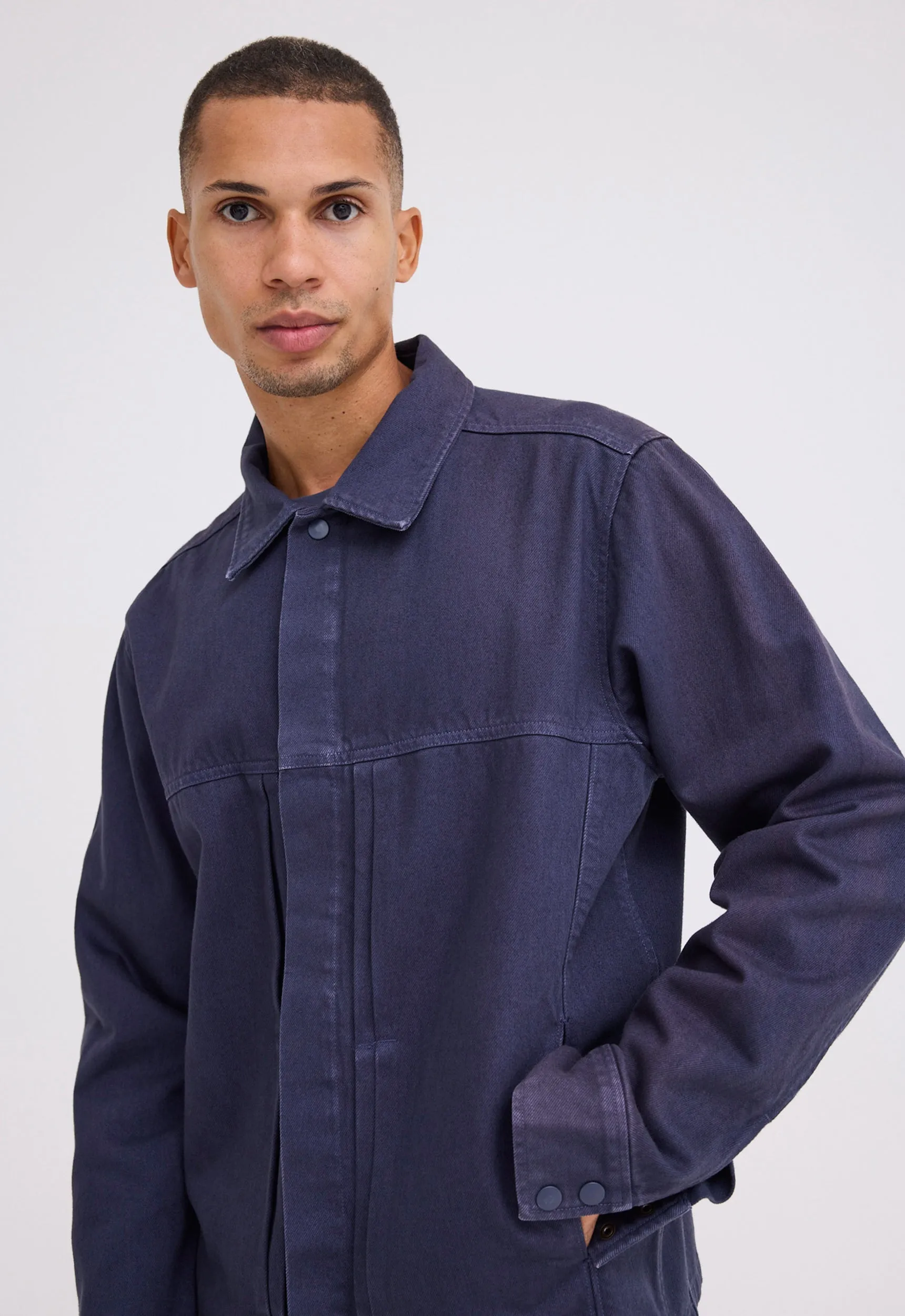 Damien Pleated Denim Jacket - Sly Blue