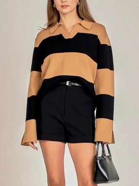 Dani Striped Collared Sweater Off Duty Look Under Jacket