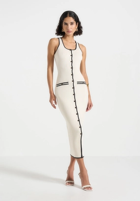 Under Jacket Quick Dressing Daphne - Rib Knit Contrast Midaxi Dress - Cream/Black