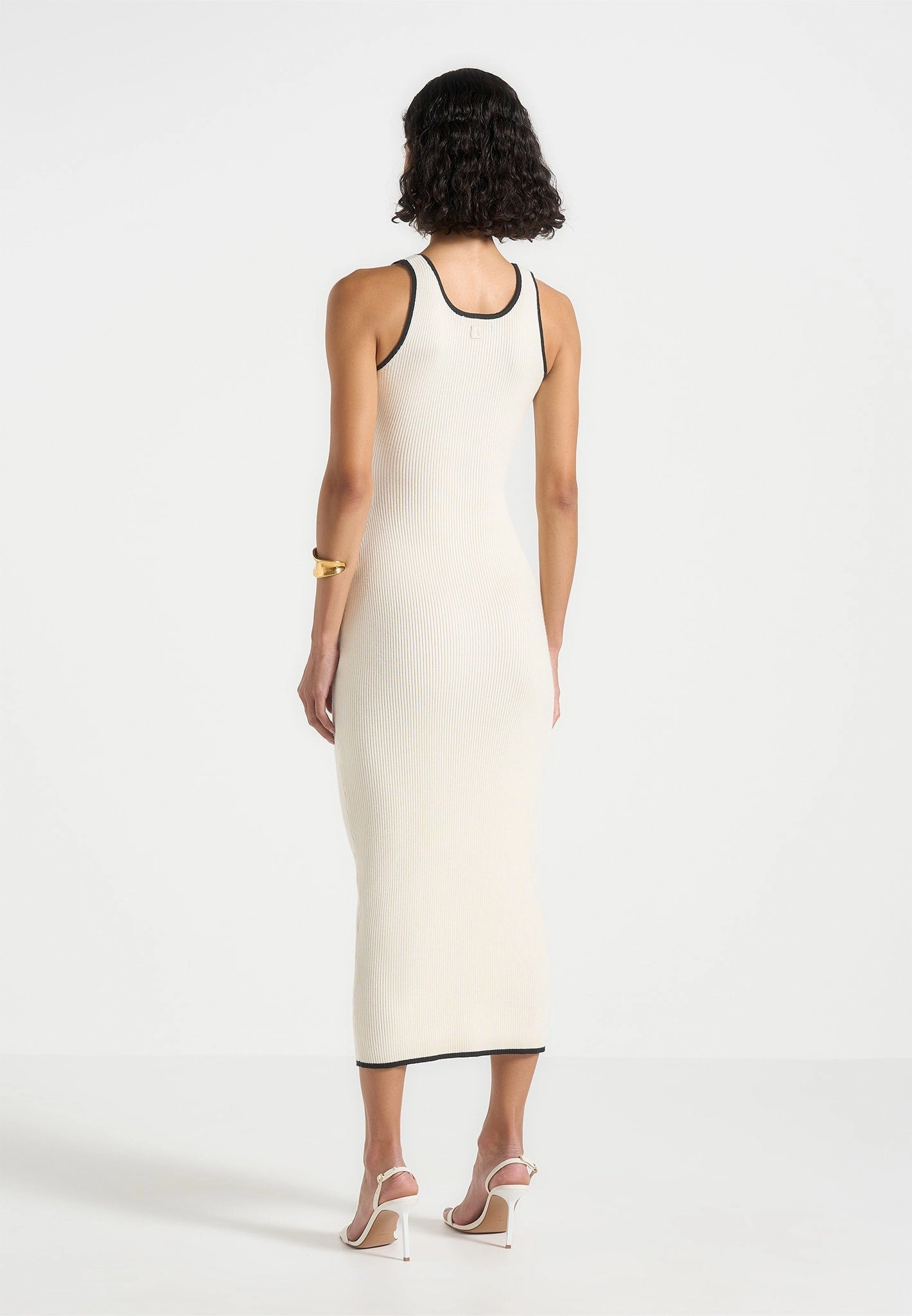 Seasonal Comfort Daphne - Rib Knit Contrast Midaxi Dress - Cream/Black