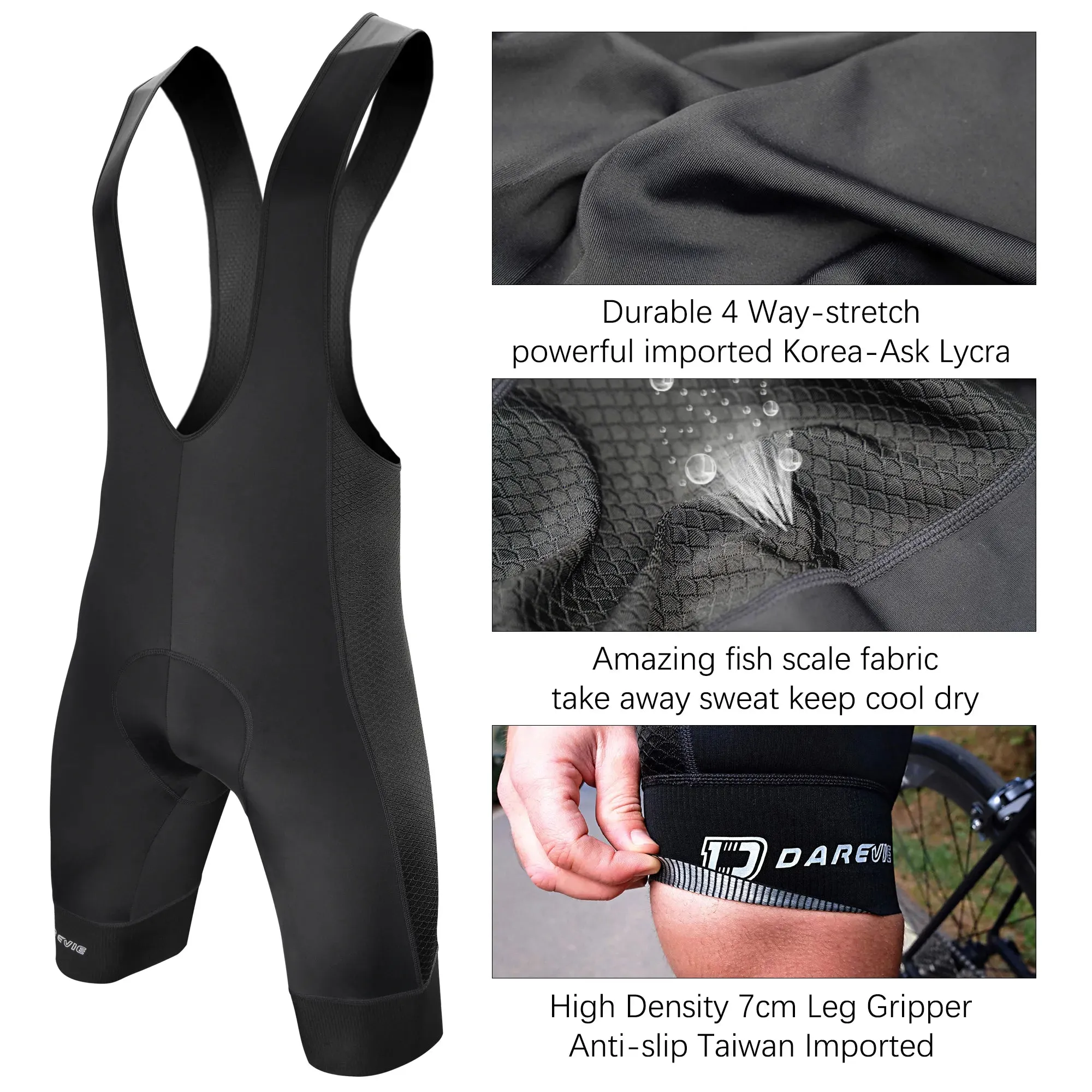 DAREVIE Cycling Bib Shorts Gel Pad Men's Cycling Bretelle Pro 6H Ride Men's Cycling Shorts Men Cycling Shorts 7 CM Leg Gripper