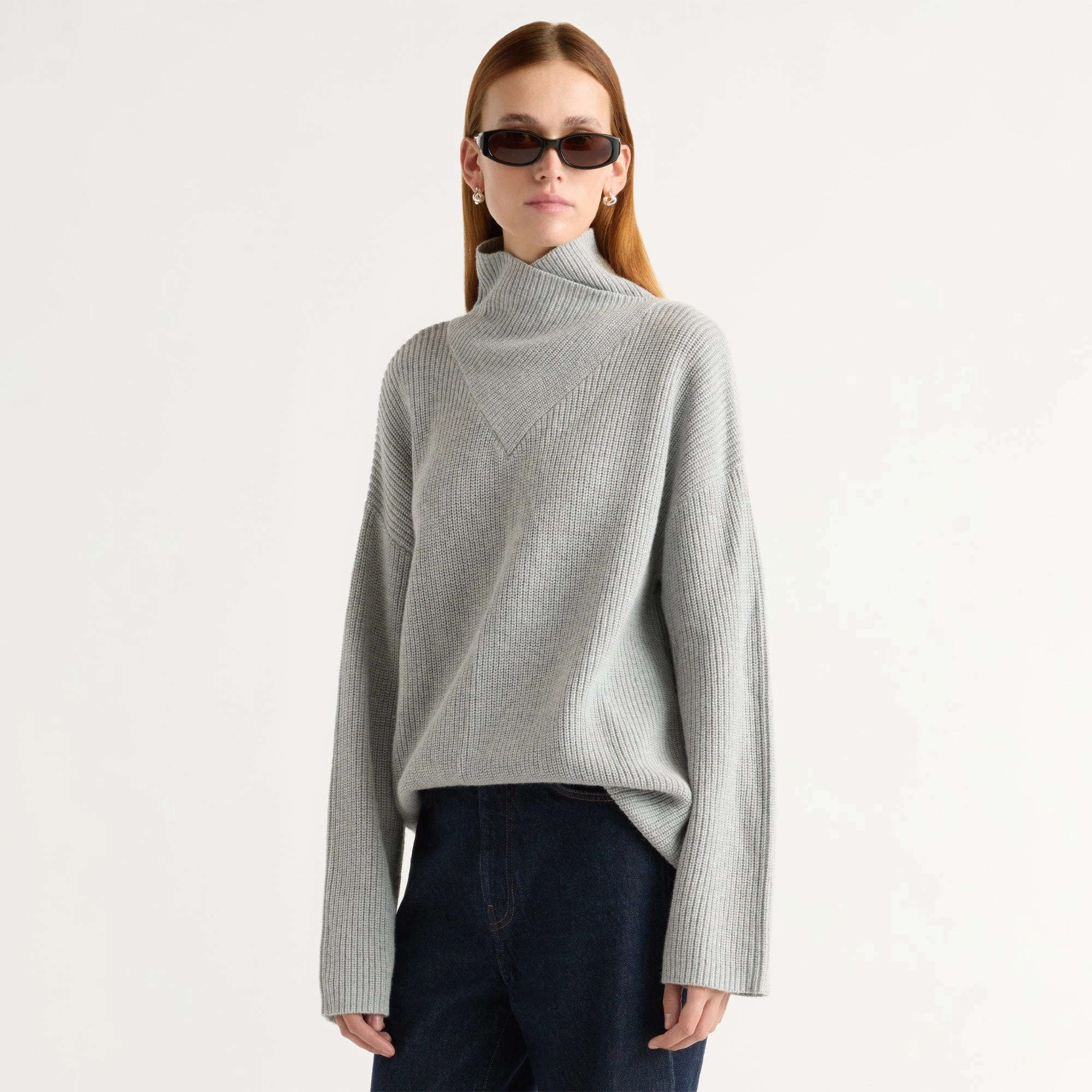 Daria Wrap-Neck Organic Cotton-Wool Sweater Flexible Layers Flexible Neck Opening