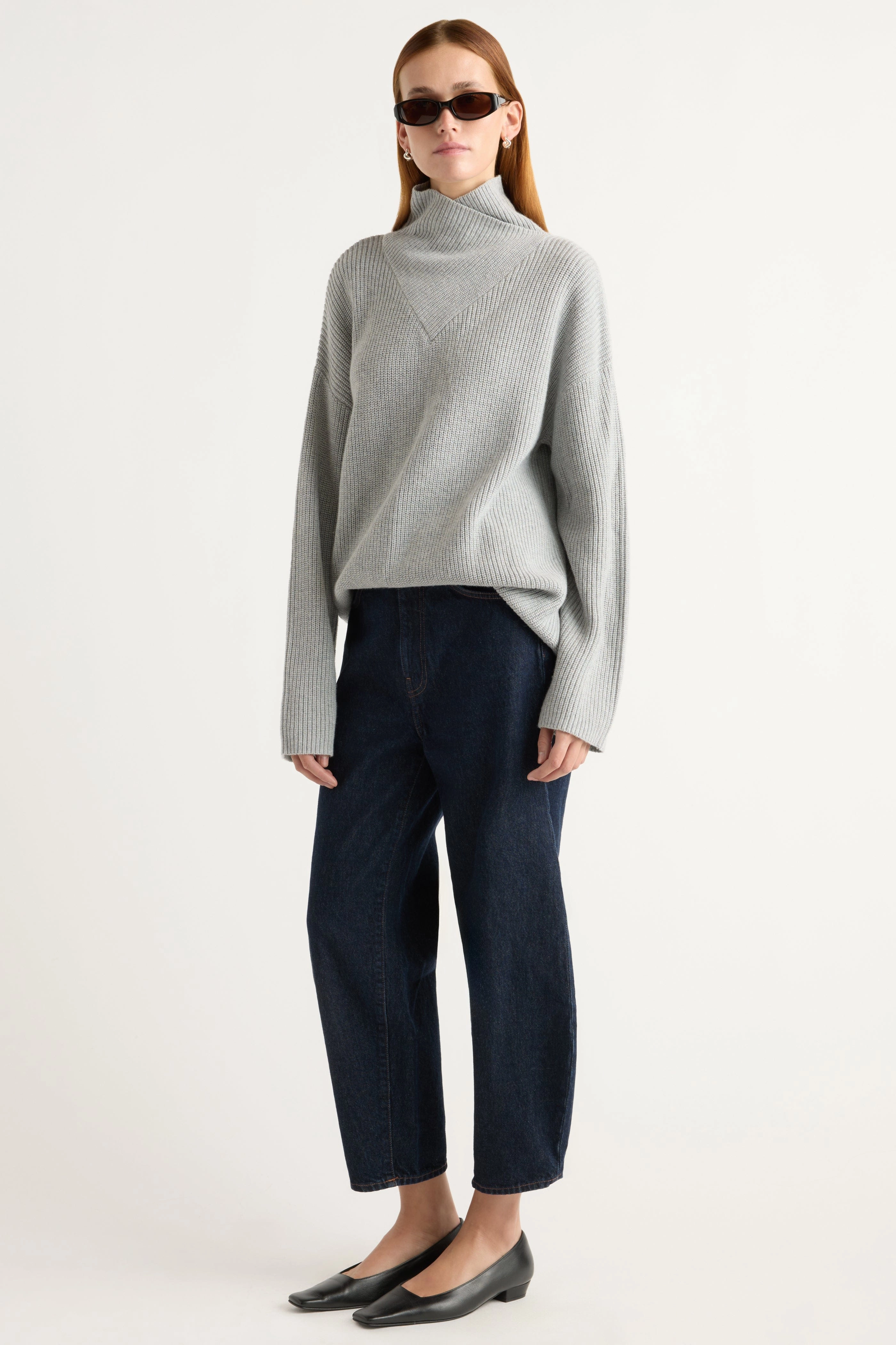 Daria Wrap-Neck Organic Cotton-Wool Sweater Oversized Silhouette