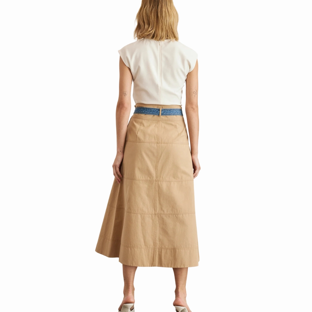 Dark Khaki Hudson Skirt Twist Front Design Contemporary Mood