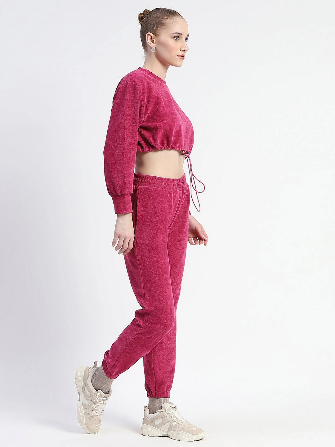 Madame Pink Elasticated Waist Crop Sweatshirt And Bottom Co-Ord Set Happy Soul Day Chic