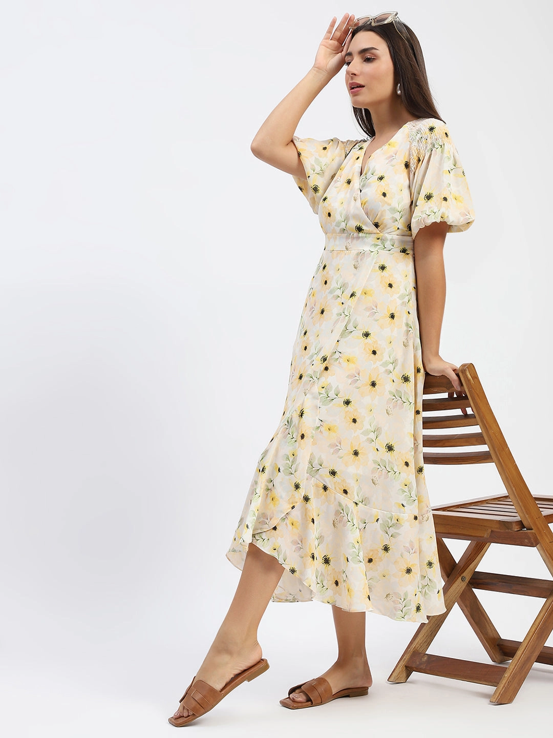 Madame Floral Print Wrap Detailed Yellow Maxi Dress Resort Vibes Delicate Details