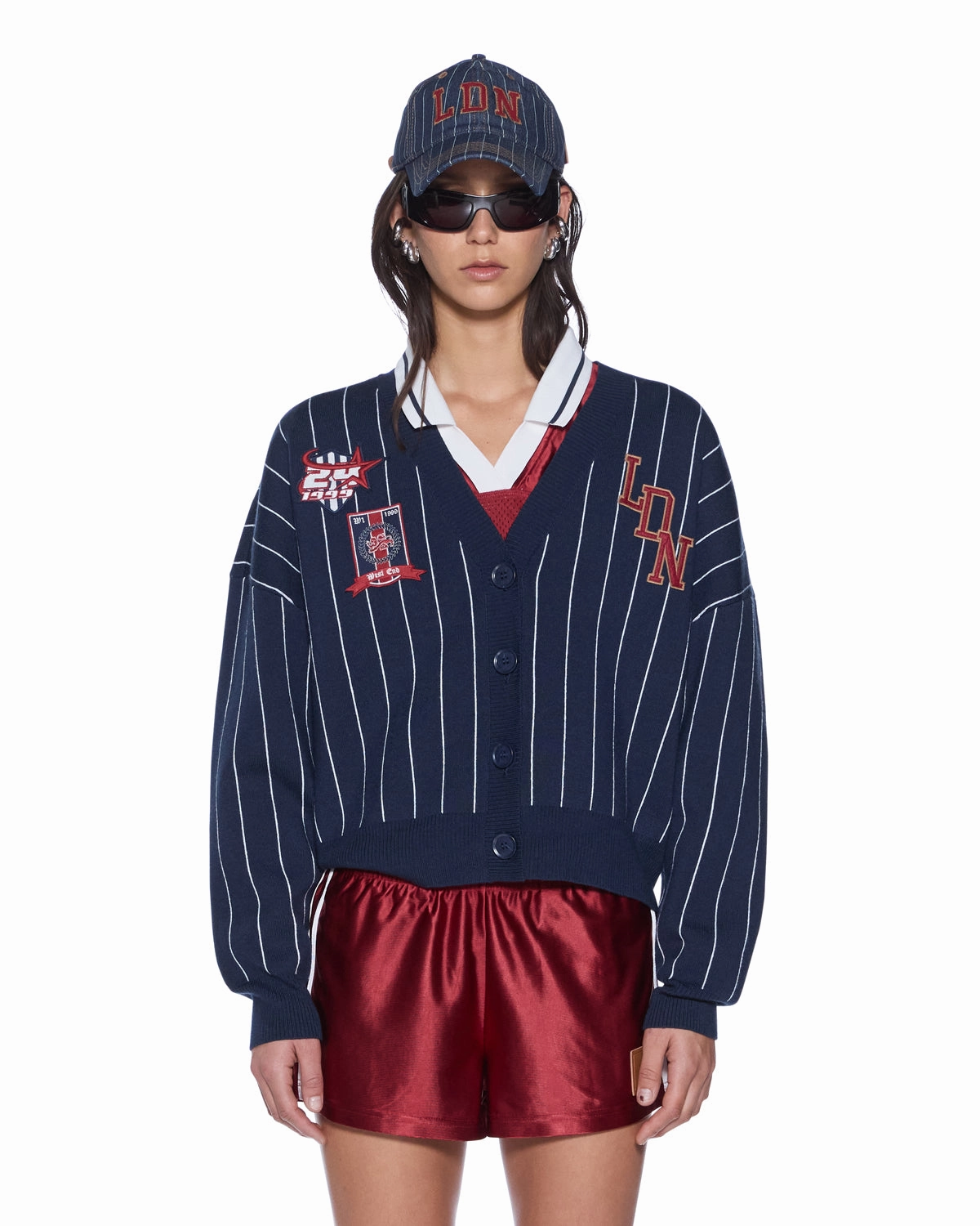Sporty T-shirt Ventilated Panel Design DEAN CARDIGAN NAVY PINSTRIPE