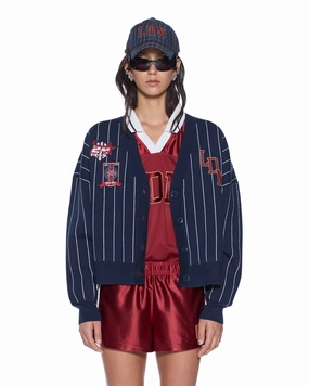 DEAN CARDIGAN NAVY PINSTRIPE Microfiber Blended Fabric