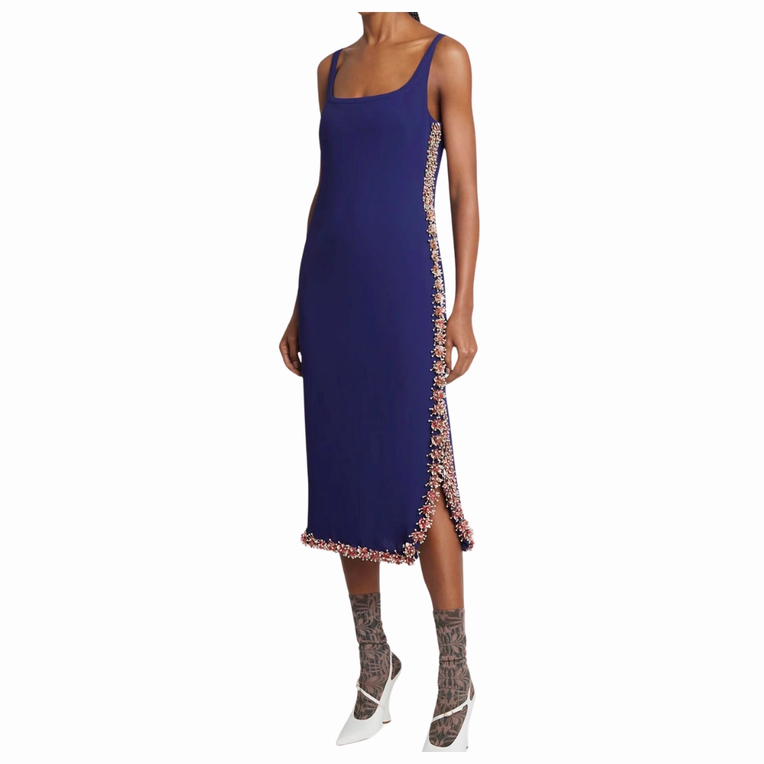 Debans Embellished Midi Dress High Neck