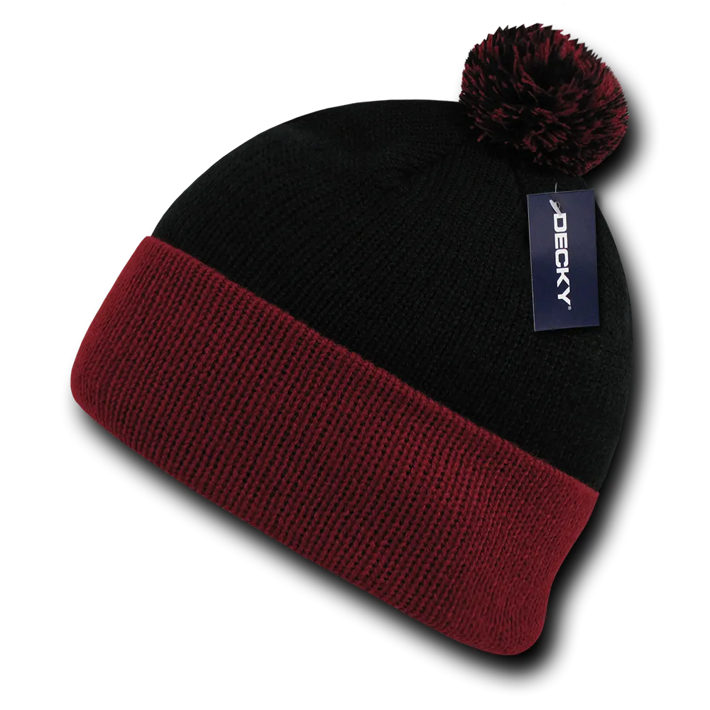Decky 687 2-Tone Athletic Pom Pom Beanie Knit Cap