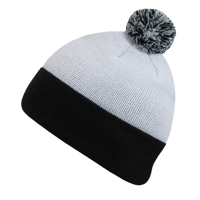 Decky 687 2-Tone Athletic Pom Pom Beanie Knit Cap