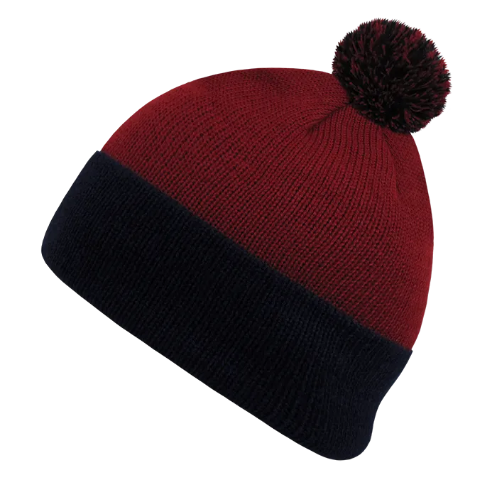 Decky 687 2-Tone Athletic Pom Pom Beanie Knit Cap