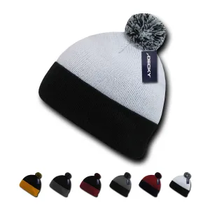 Decky 687 2-Tone Athletic Pom Pom Beanie Knit Cap