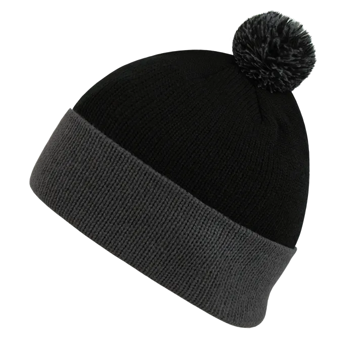 Decky 687 2-Tone Athletic Pom Pom Beanie Knit Cap