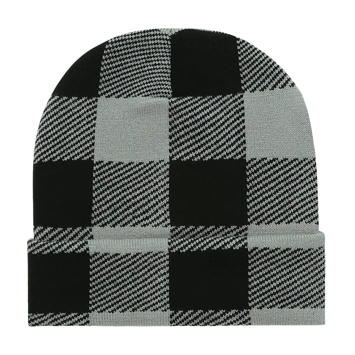 Decky 8027 Buffalo Plaid Long Beanie Knit Cap