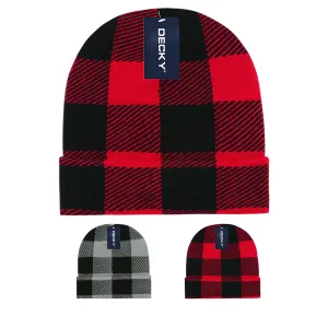 Decky 8027 Buffalo Plaid Long Beanie Knit Cap