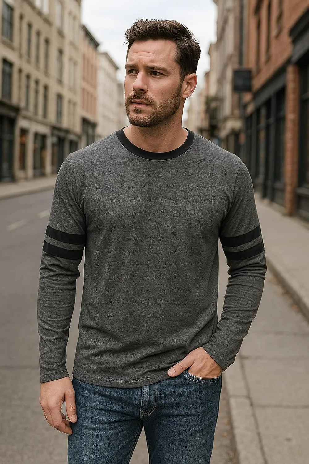 Decrum Mens Long Sleeve Shirts - Soft Comfy Casual Round Neck Full Sleeves Ringer Tee Men