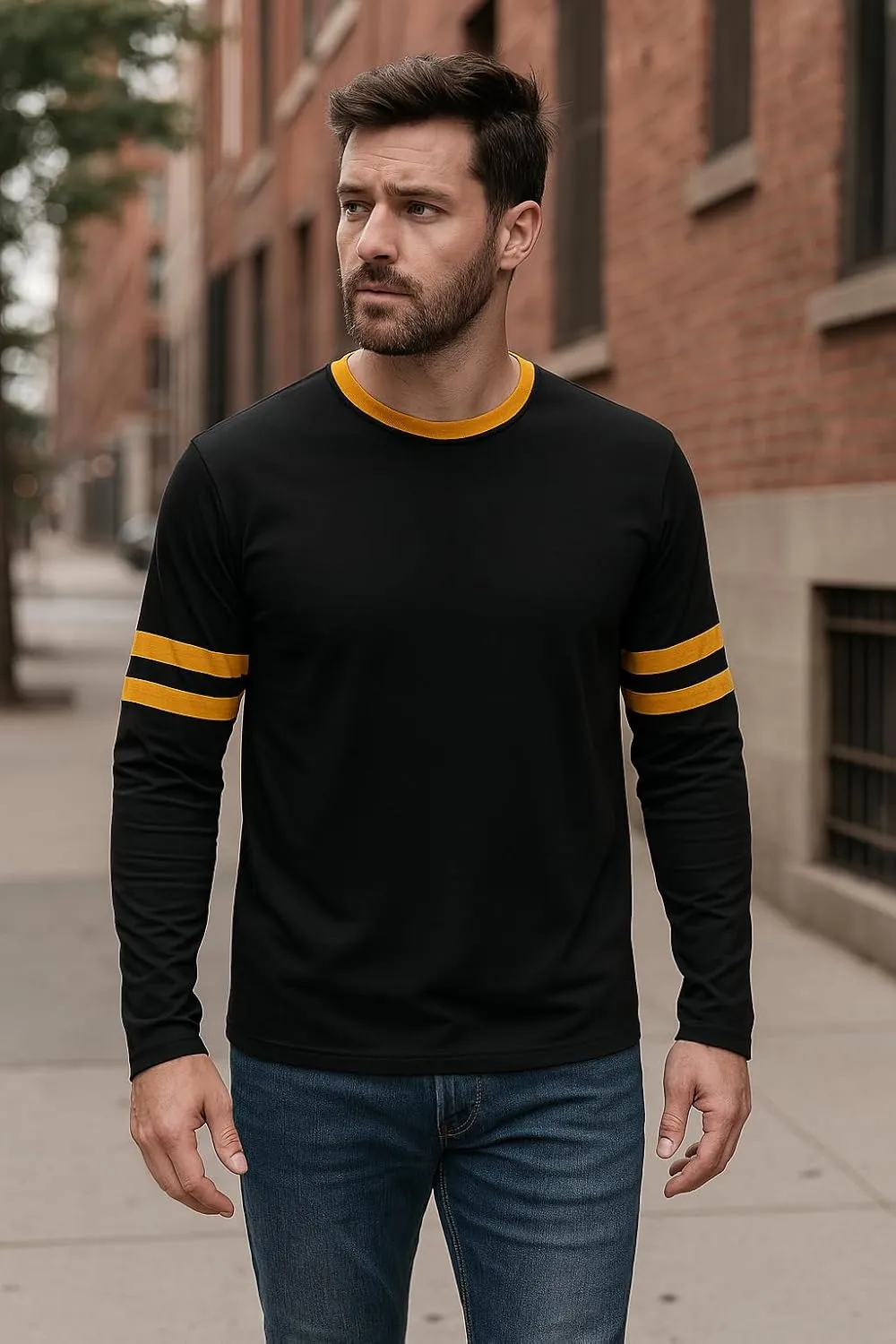 Decrum Mens Long Sleeve Shirts - Soft Comfy Casual Round Neck Full Sleeves Ringer Tee Men