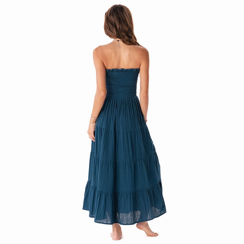 Deep Teal Cotton Mai Tai Strapless Maxi Dress Breezy Mood Low Rise
