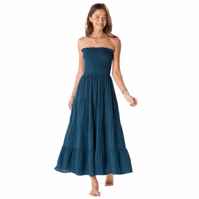 Deep Teal Cotton Mai Tai Strapless Maxi Dress Friction Free