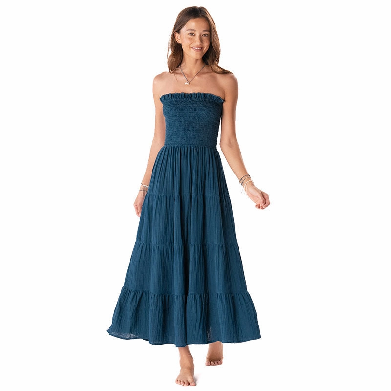 Deep Teal Cotton Mai Tai Strapless Maxi Dress Friction Free