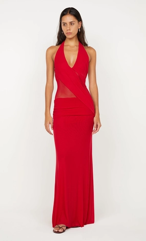 Magnetic-Closure DEIJA HALTER MAXI DRESS - STRAWBERRY