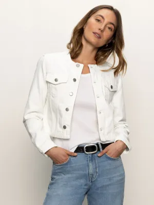 Modern Winter Warmth Loose Denim Collarless Lady Jacket White
