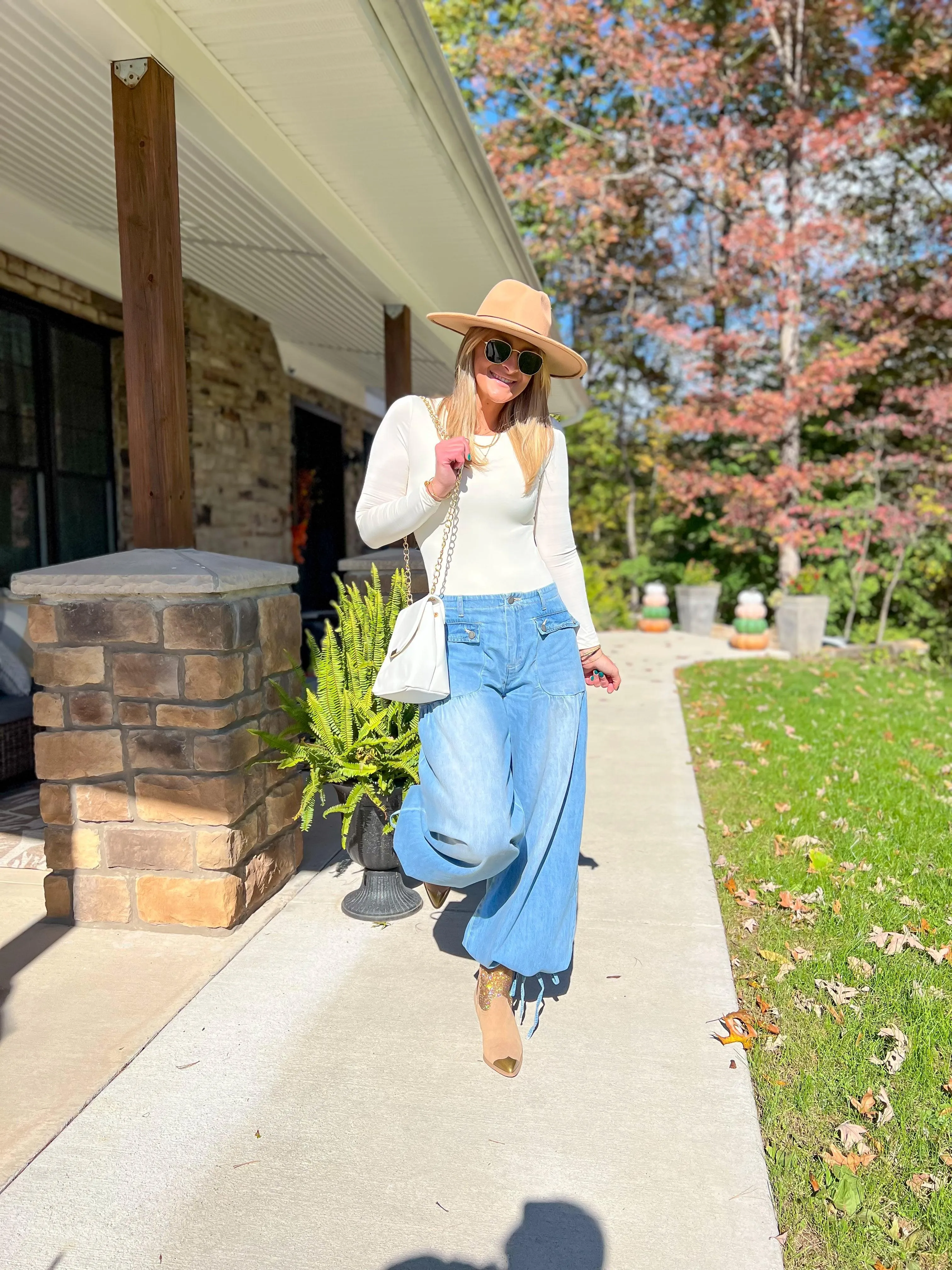 Denim Drawstring Ankle Wide Leg Maxi Pants