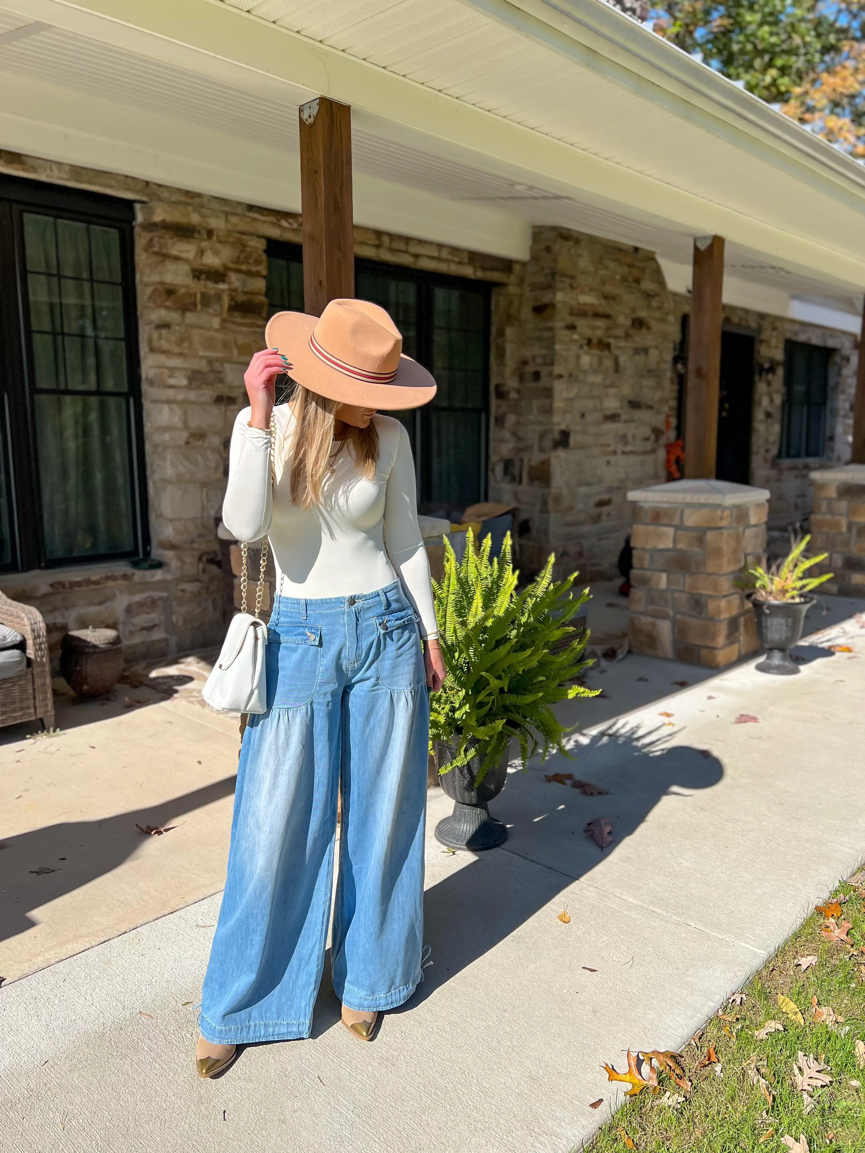 Denim Drawstring Ankle Wide Leg Maxi Pants