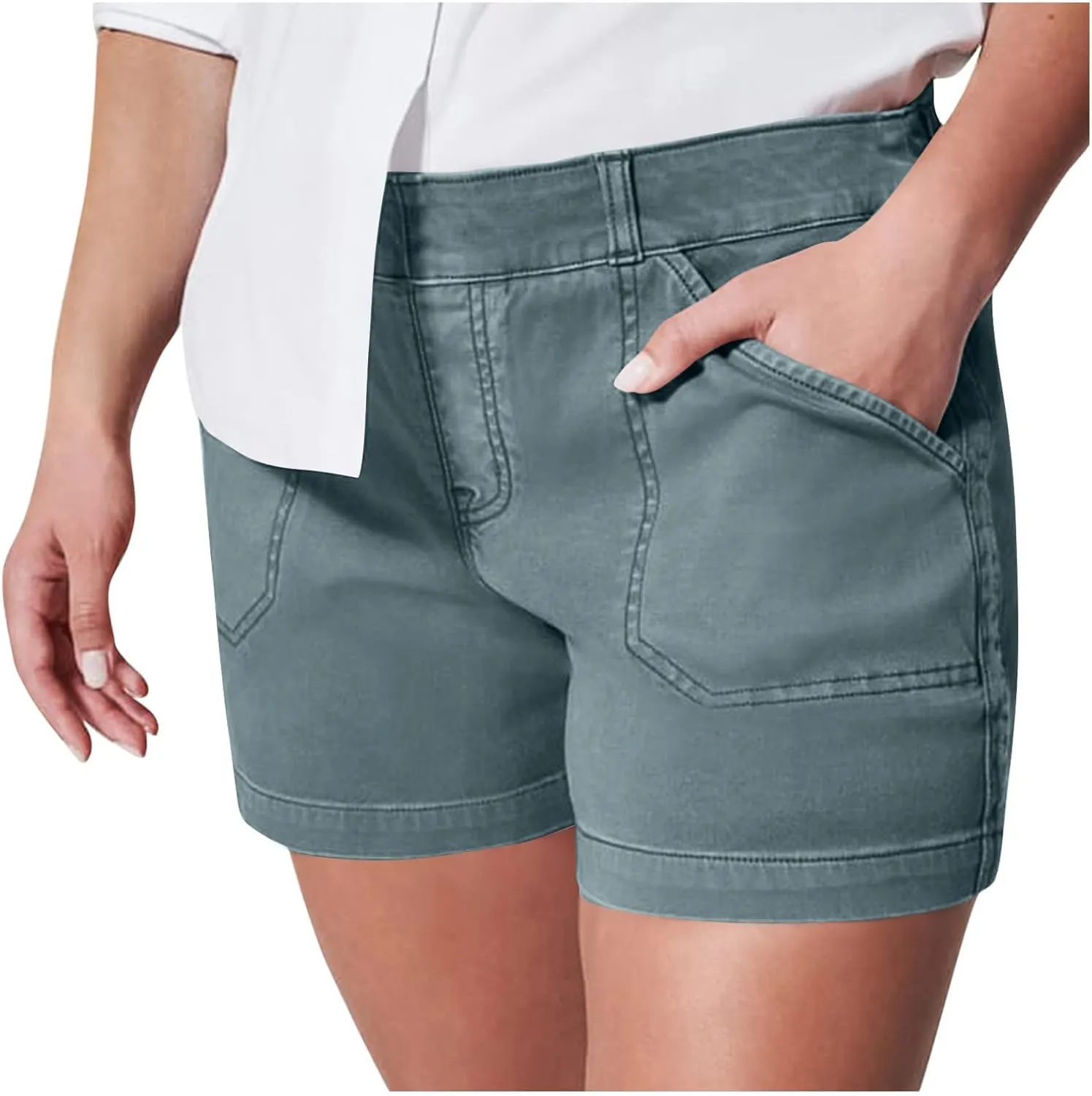 Denim Shorts Women High Waisted Twill Stretch Jean Shorts, Women Stretch Twill Shorts