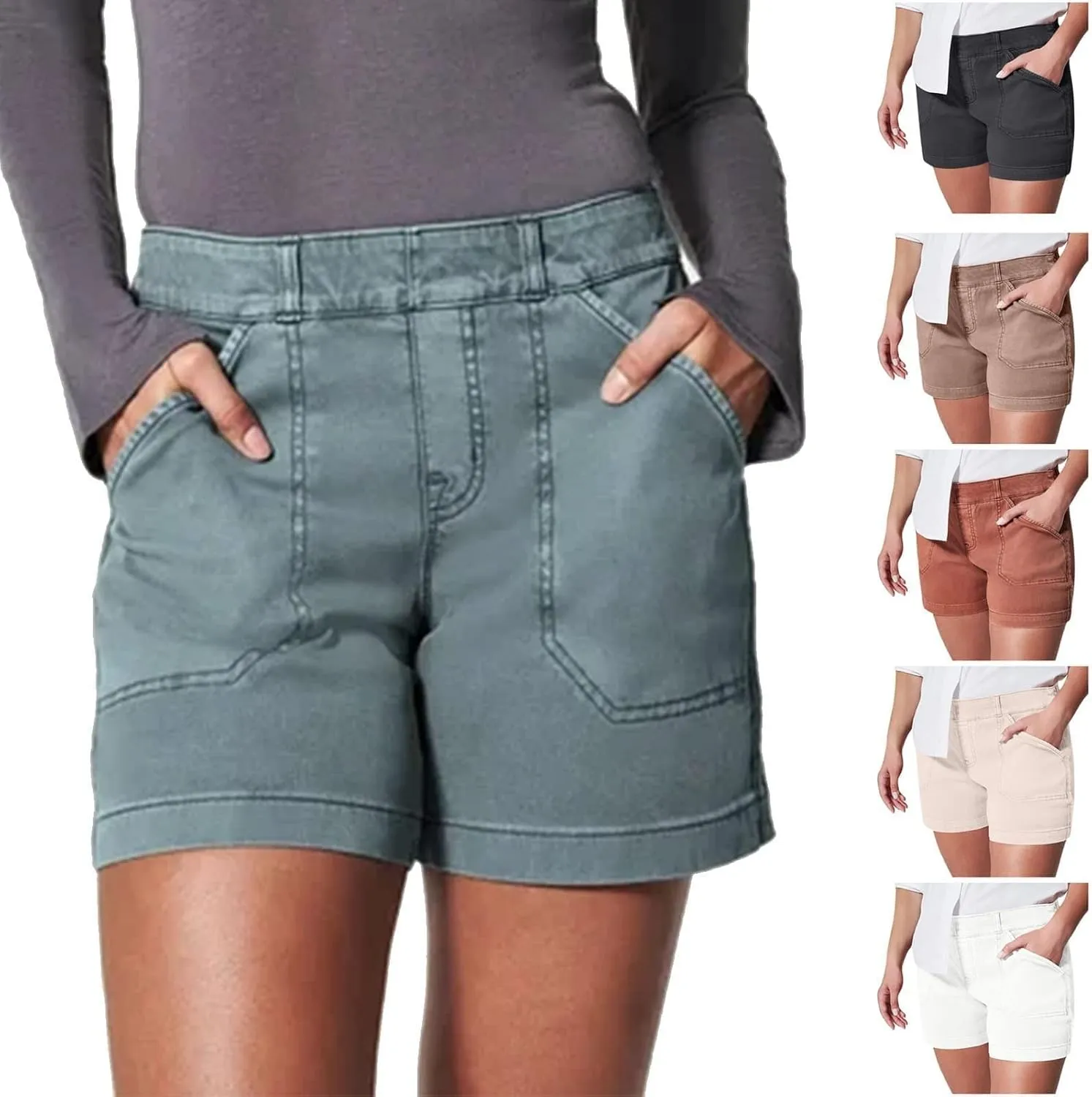 Denim Shorts Women High Waisted Twill Stretch Jean Shorts, Women Stretch Twill Shorts