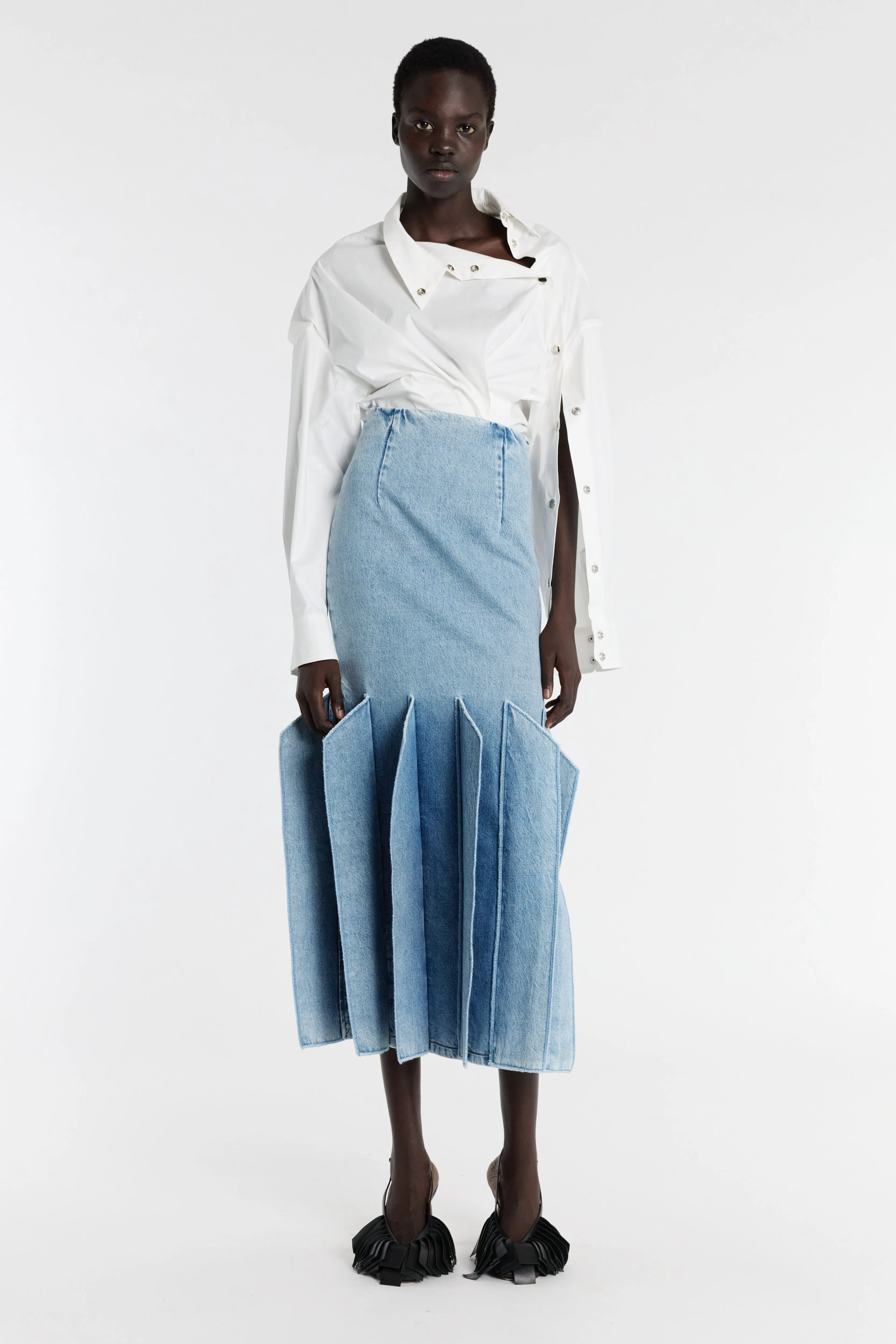 Denim Skirt With Panel Detail Mid Blue City Wear