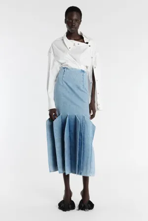 Denim Skirt With Panel Detail Mid Blue City Wear