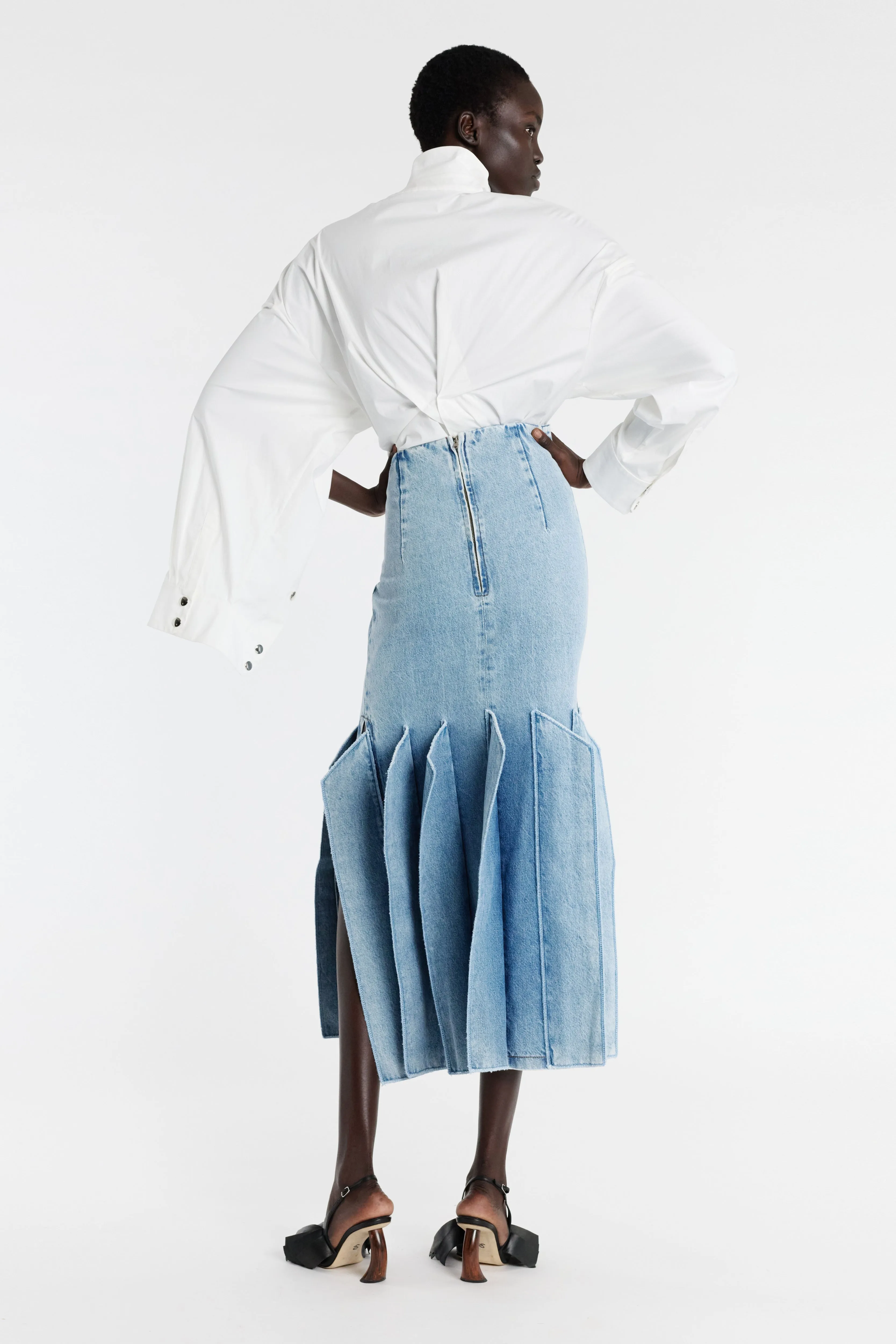 Style Staple Denim Skirt With Panel Detail Mid Blue