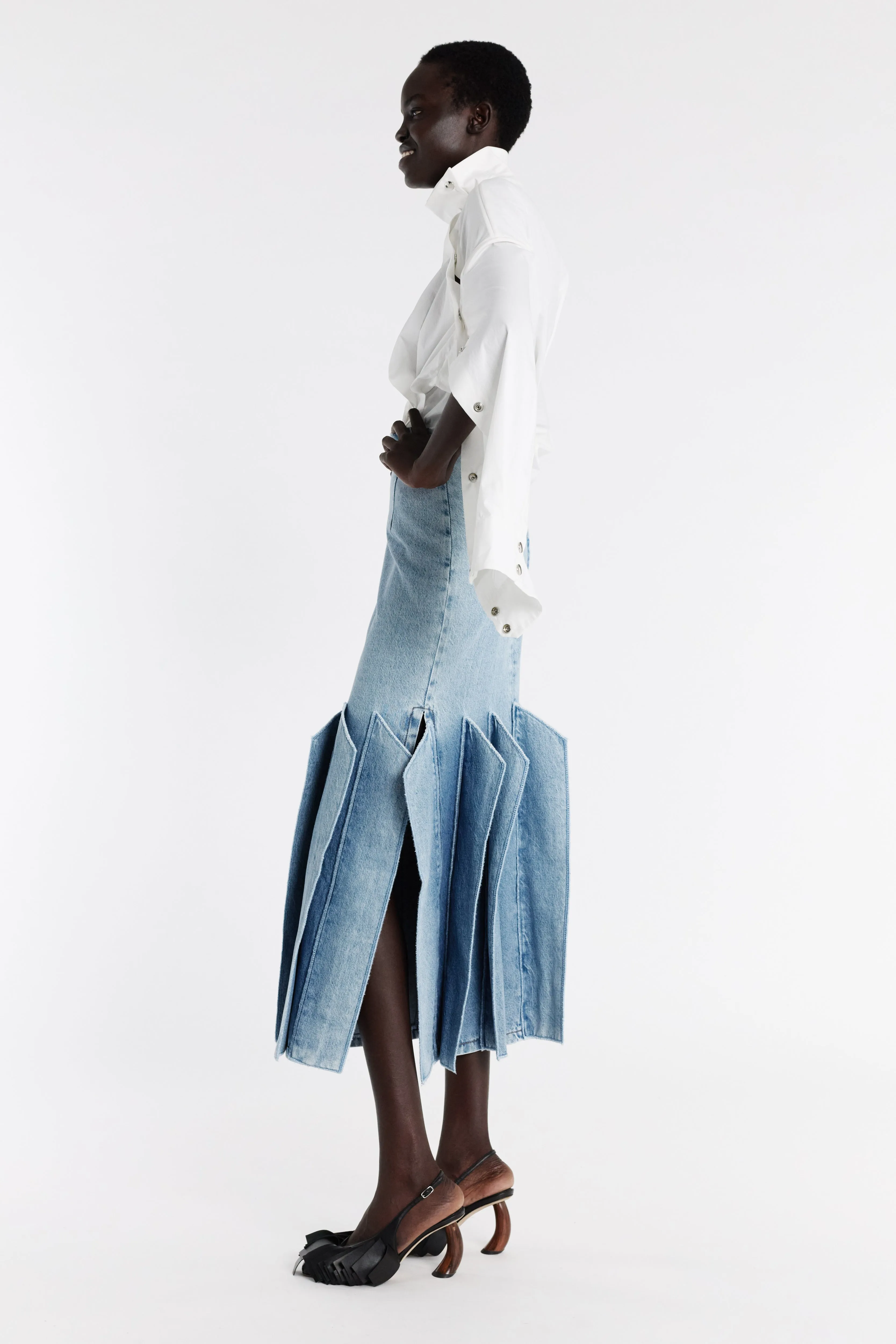 Denim Skirt With Panel Detail Mid Blue Must Have Feature Heat Dissipating Fabric