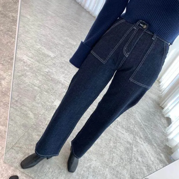 Denim Utility Barrel Pants with Contrasting Stitches