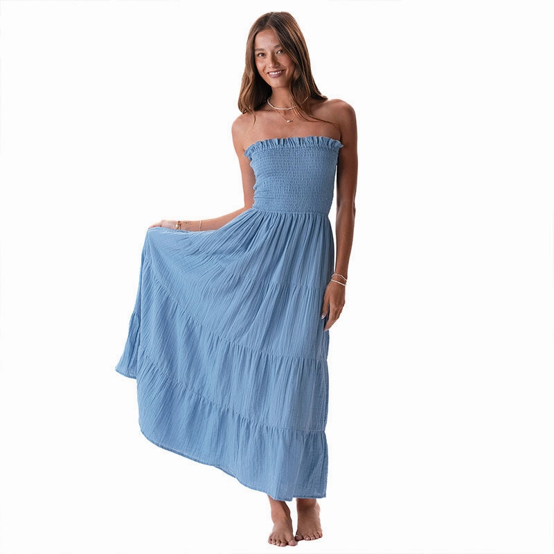 Denim Blue Cotton Mai Tai Strapless Maxi Dress All Day