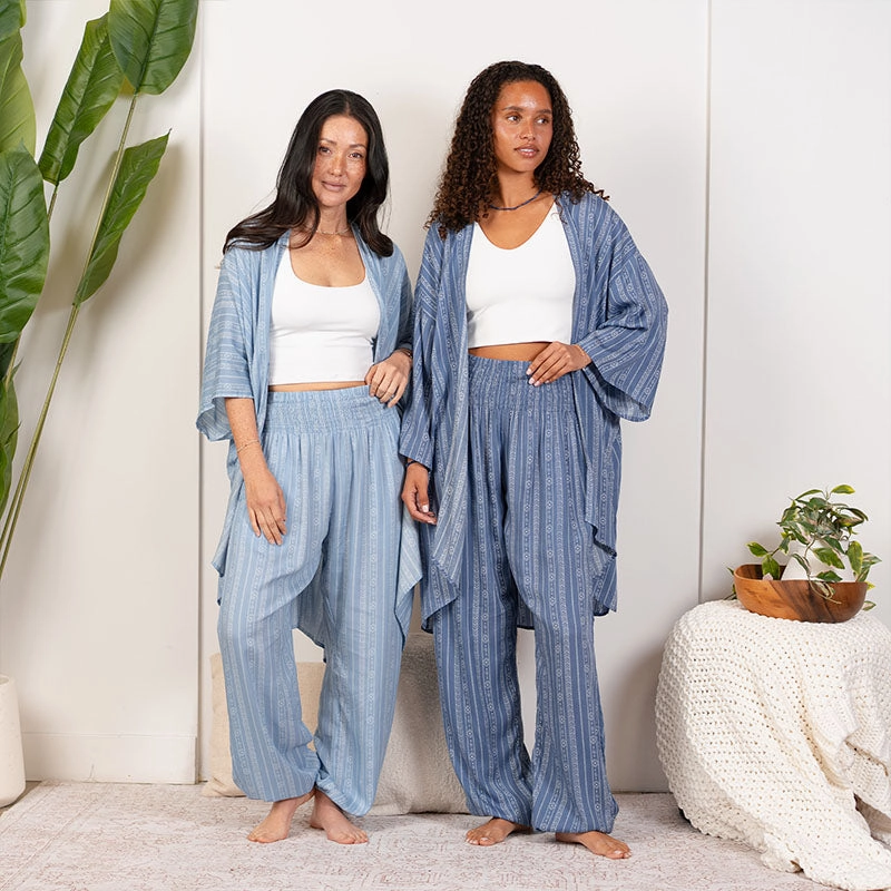 Essential Comfort Casual Essentials Denim Blue Tribal Harem Pants