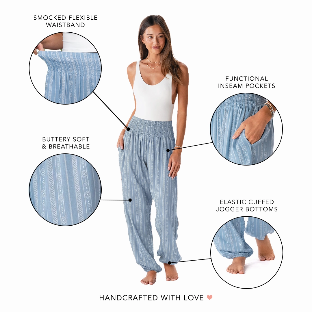 Denim Blue Tribal Harem Pants ErgonomicStitching
