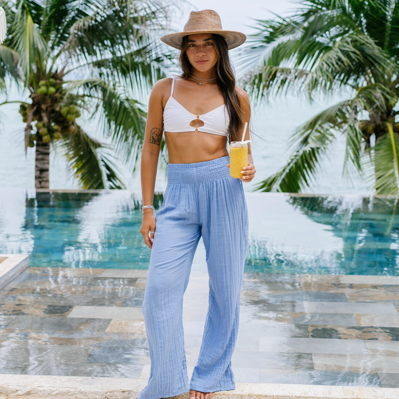 TailoredSilhouette Denim Blue Wide Leg Cotton Pants